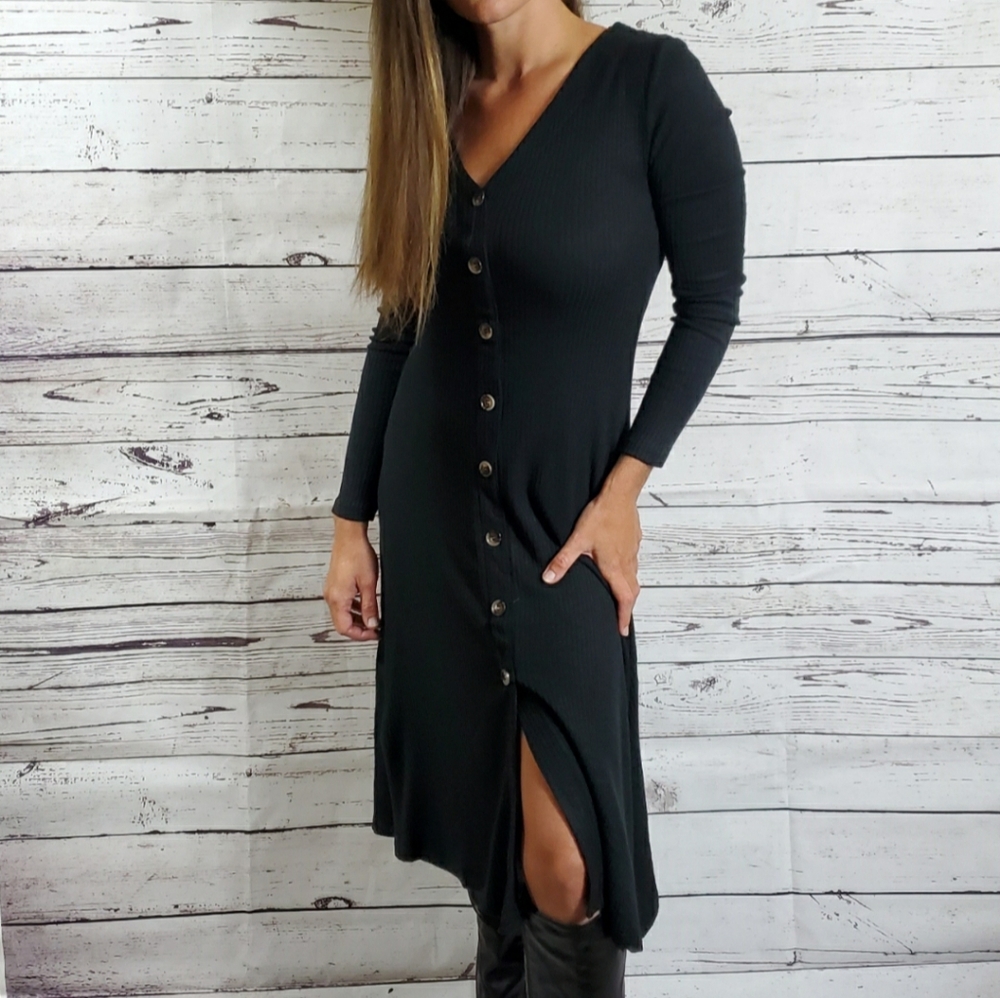 Black Button Detail Dress